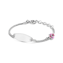 Zilveren kinderarmband met klavertje vier roze ovaal