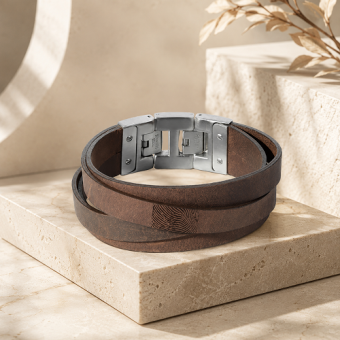 Bruine Dacaya leren armband met vingerafdruk gravure