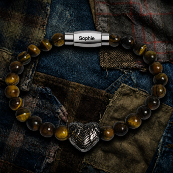 Asarmband met tiger eye kralen en hartje met askamer