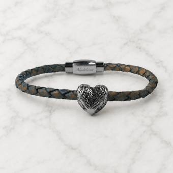 Vintage grey leren asarmband met hartje en askamer
