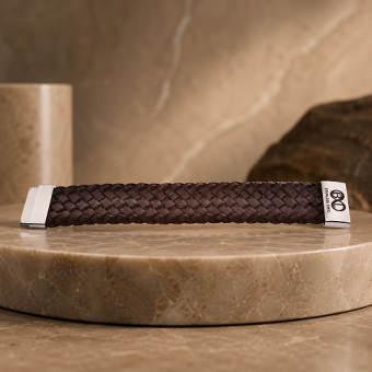Brede bruine B&L leren armband met gravure