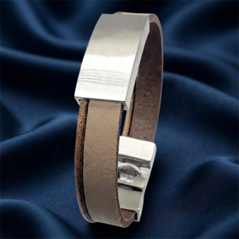 Beige bruine leren asarmband met vingerafdruk en askamer