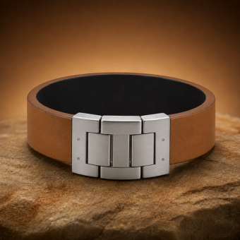Bruin leren Dacaya Rock Edge armband met gegraveerde vingerafdruk