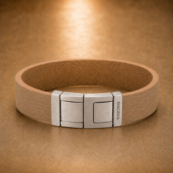 Camel leren Dacaya Rough Side armband met gegraveerde vingerafdruk