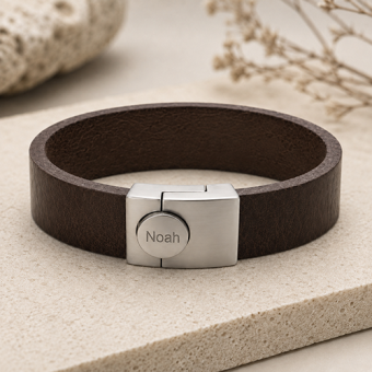 Donkerbruine Dacaya leren armband met RVS sluiting