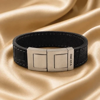 Dacaya Maxtor Croco Cognac Grey leren armband met gravure