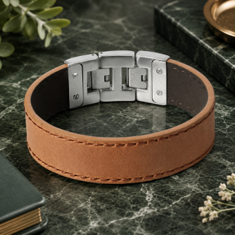 Bruine Dacaya leren armband met gravure