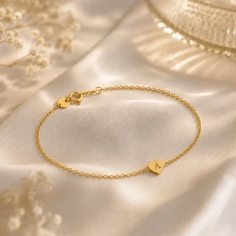 14 karaat geelgouden hartjes armband met vingerafdruk