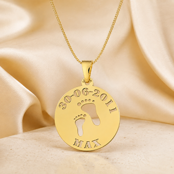 14K gouden babyhanger met voetjes naam en datum