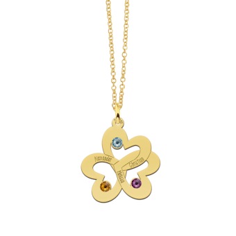 Ketting hanger drie harten verbonden met geboortestenen detail