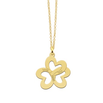 Gouden drievoudige hartjes ketting met namen graveren