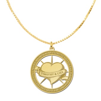 Gouden hanger hart tattoo style met namen graveren