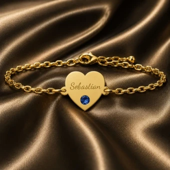 14 karaat gouden hart armband met naamgravure en geboortesteen