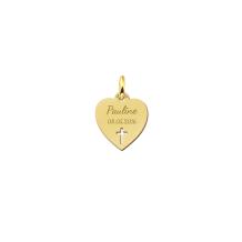 Gouden hart hanger met kruis - communie met naamgravure