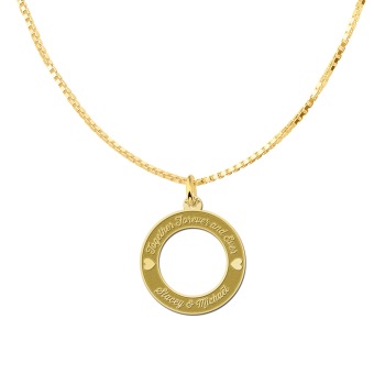 Ketting hanger rond met twee hartjes goud detail