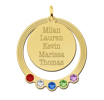 Ketting hanger twee losse rondjes en geboortestenen goud