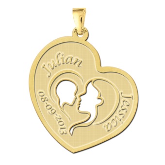 Gouden moeder en kind sieraad hanger met namen en datum