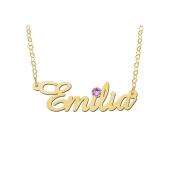 Gouden naamketting met geboortesteen Emilia