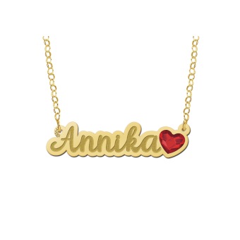 Vergulden naamketting met hartjes steen model Annika
