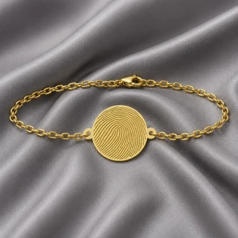 14 karaat gouden schakelarmband met vingerafdruk op rondje