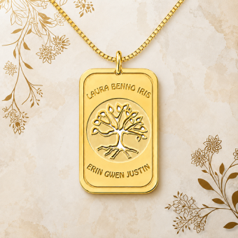 Gouden Tree of Life dog tag familiehanger met gravure