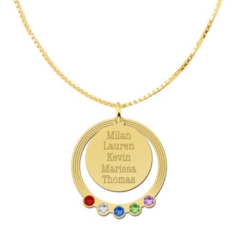 Ketting hanger twee losse rondjes en geboortestenen goud detail