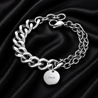RVS armband met enkele grove schakel en ronde bedel