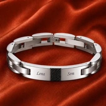 RVS armband met carbon-look vak en gravure