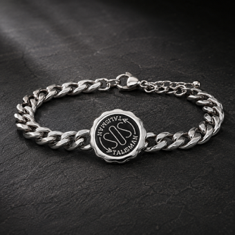 Brede RVS SOS Talisman armband met persoonlijke gravure