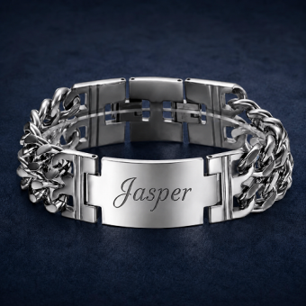 Stoere brede stalen armband met plaat