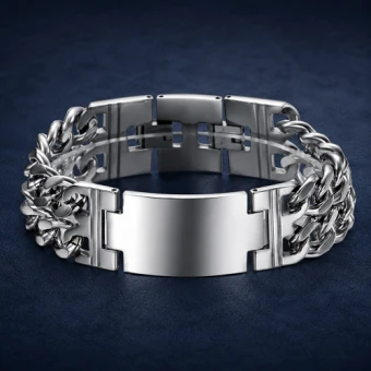 Stoere brede stalen armband met plaat