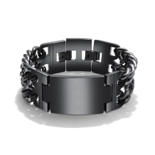 Stoere brede zwart stalen armband met plaat