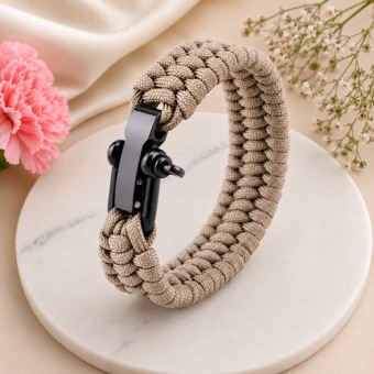 Storm Bracelets Sand bruine nylon armband met gravure