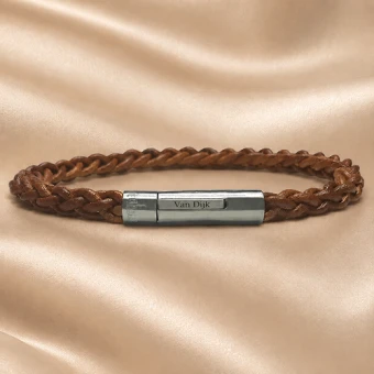 Taboo Jason cognac bruine leren armband met gravure