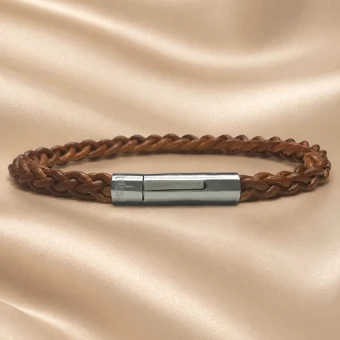Taboo Jason cognac bruine leren armband met gravure