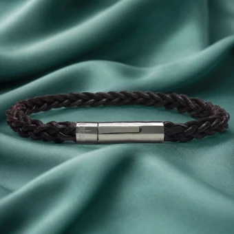 Taboo Jason donkerbruine leren armband met gravure