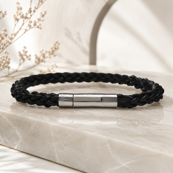 Taboo Jason zwarte leren armband met gravure