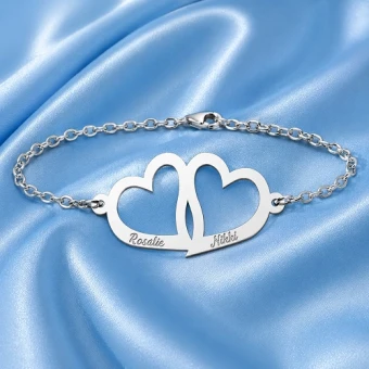 Zilveren armband met dubbel hart en naamgravure