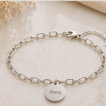 925 Zilveren Vingerafdruk Armband met Ronde Bedel