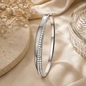 Gerhodineerde zilveren vingerafdruk armband met zirkonia