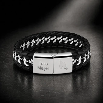 Zippo gevlochten leer staal armband met gravure