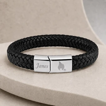 Zippo dubbel gevlochten zwart leren armband met gravure