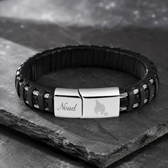 Zippo staal gevlochten lederen armband met gravure