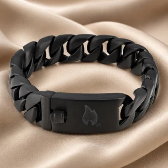 Steel Link zwart RVS schakelarmband met gravure