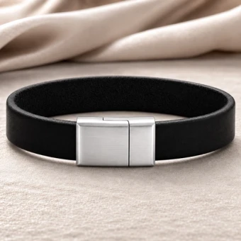 Zwarte leren armband 12 mm