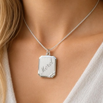 Zilveren ketting hanger rechthoek met hoekdesign 14x18mm