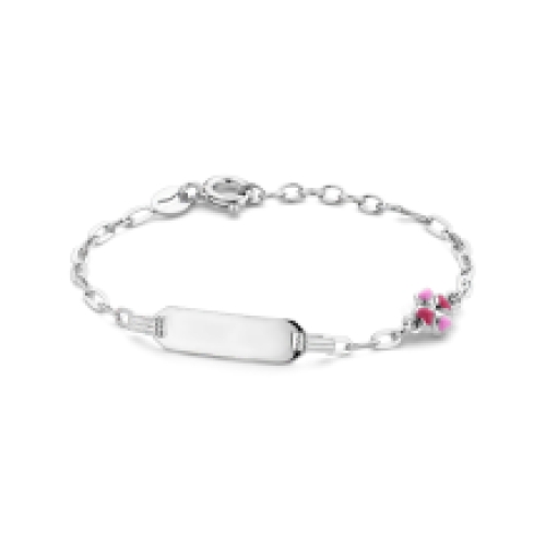 Zilveren kinderarmband met klavertje vier rozeZilveren kinderarmband met klavertje vier roze