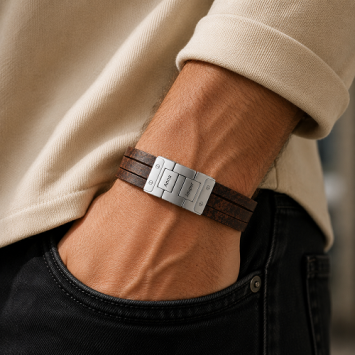 Bruine Dacaya leren armband met vingerafdruk gravure