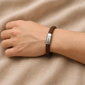 Bruin lederen gevlochten armband