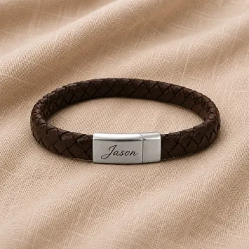 Bruin lederen gevlochten armband